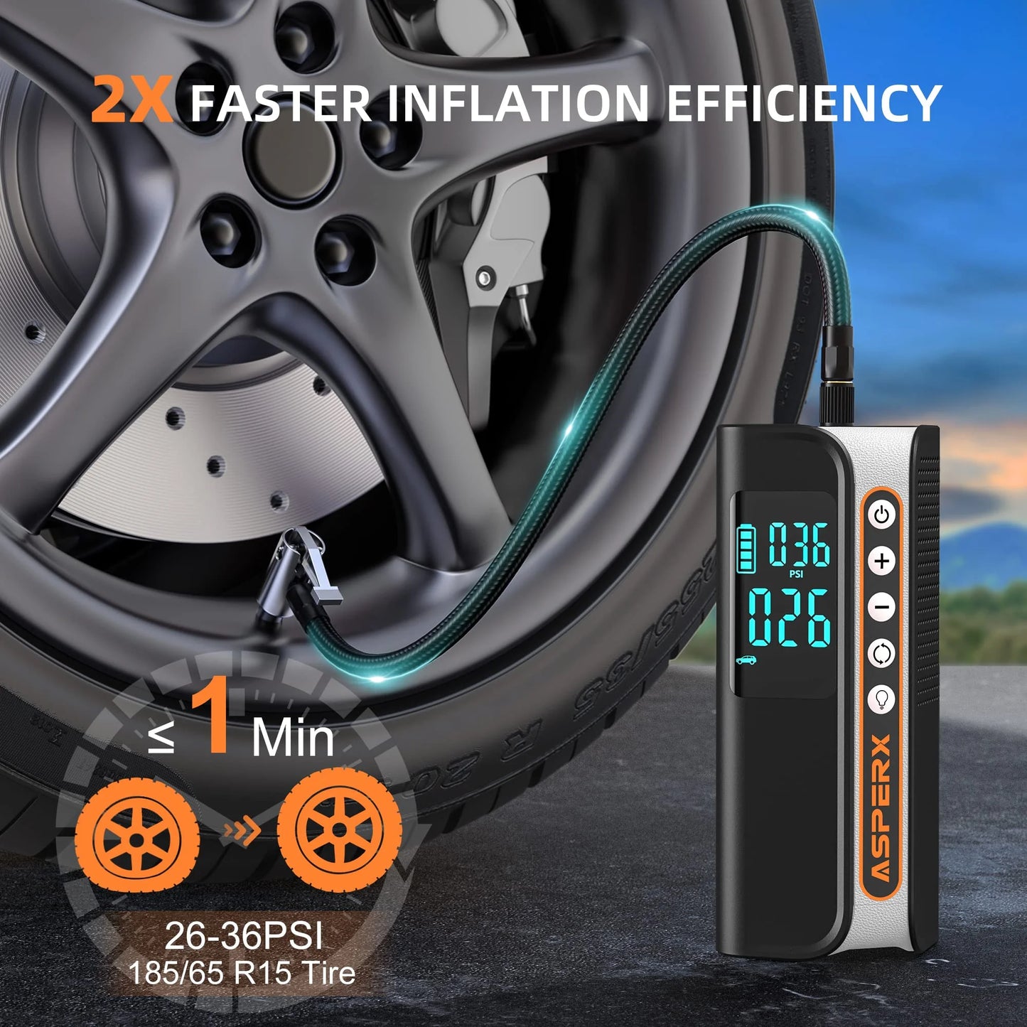 Portable Electric Tire Inflator - 160PSI Car Air Compressor with Pressure Detection, Emergency LED Light, and Automatic Shutoff