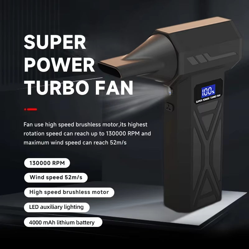 Turbo Fan Wind Pressure Powerful Turbo Air Blower with LED Light Wireless Dust Blower High Speed Jet Blower Vacuum Turbo Jet Fan