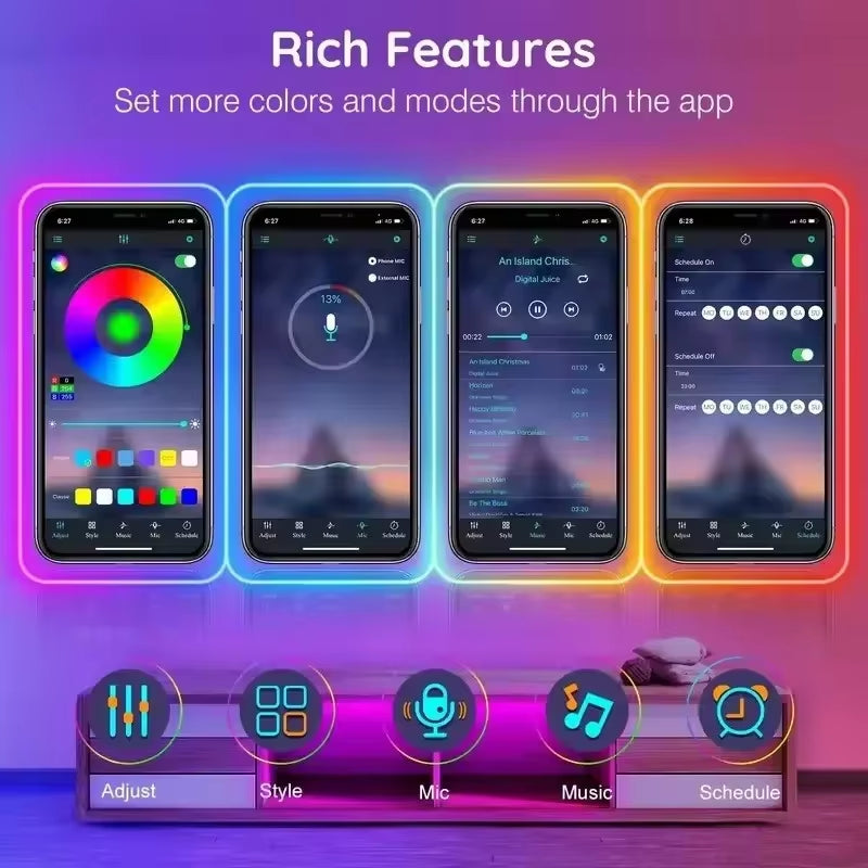 Neon Rope Lights RGB+IC Color Chasing Neon Light Waterproof App Control Music Sync Flexible Neon Strip Room Decor Christmas Gift