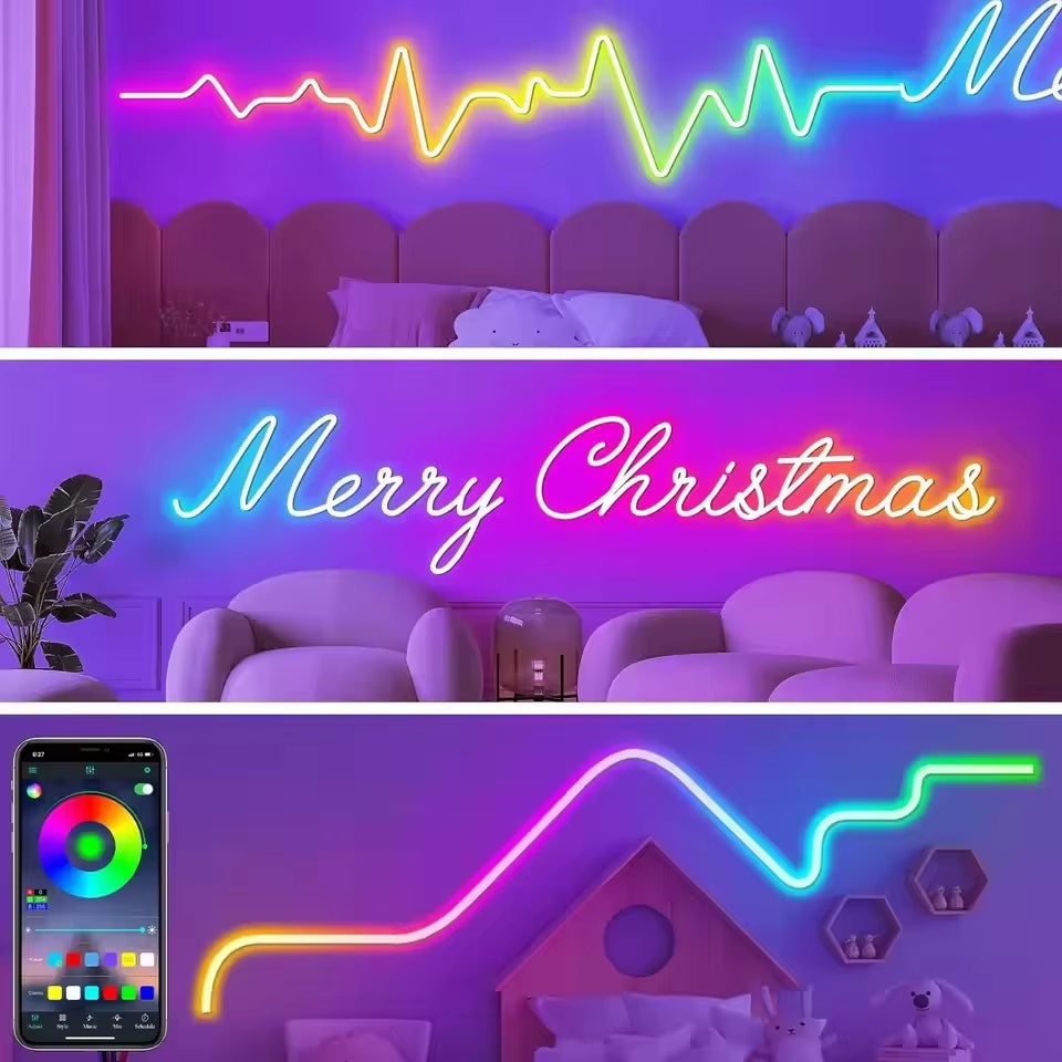 Neon Rope Lights RGB+IC Color Chasing Neon Light Waterproof App Control Music Sync Flexible Neon Strip Room Decor Christmas Gift