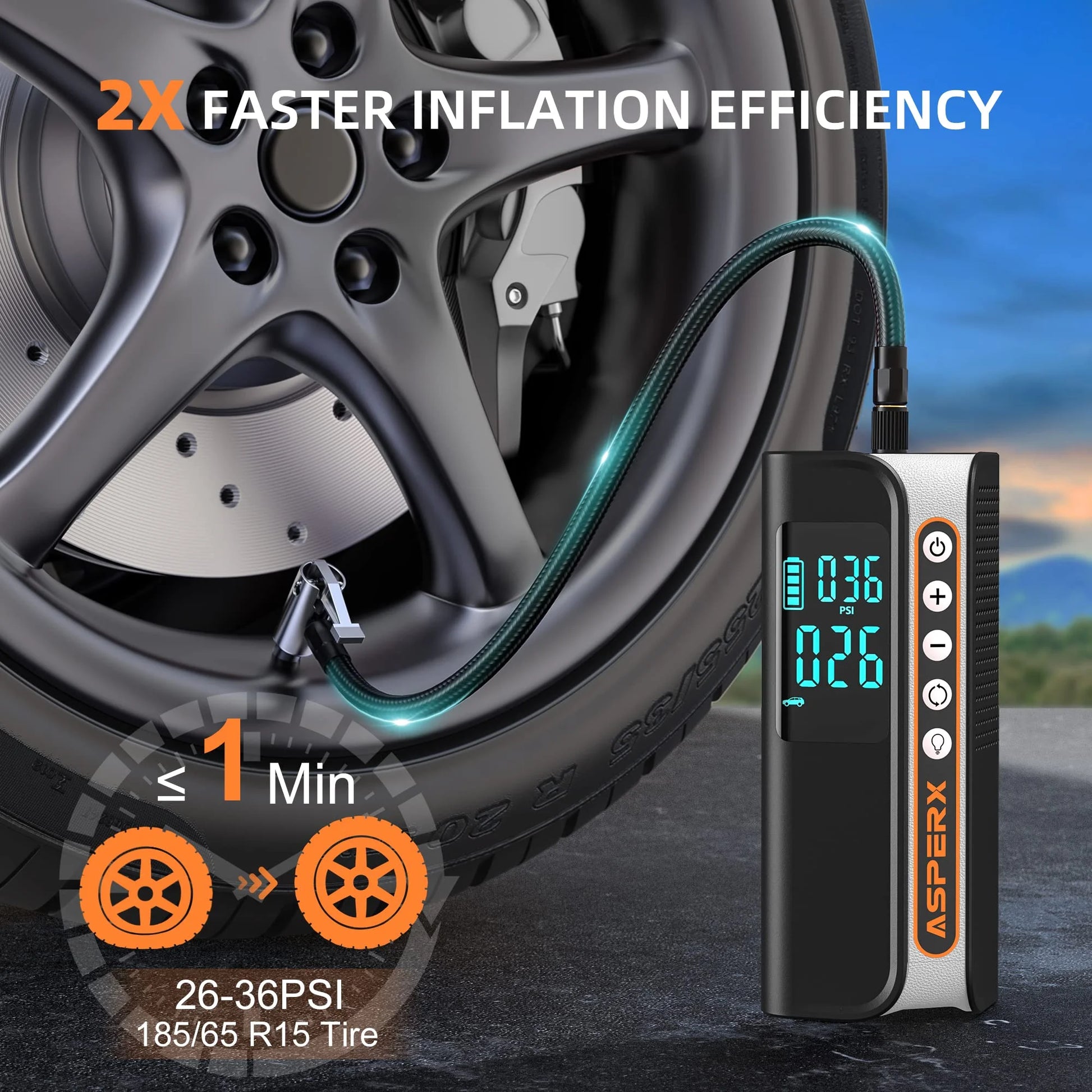 Portable Electric Tire Inflator - 160PSI Car Air Compressor with Pressure Detection, Emergency LED Light, and Automatic Shutoff