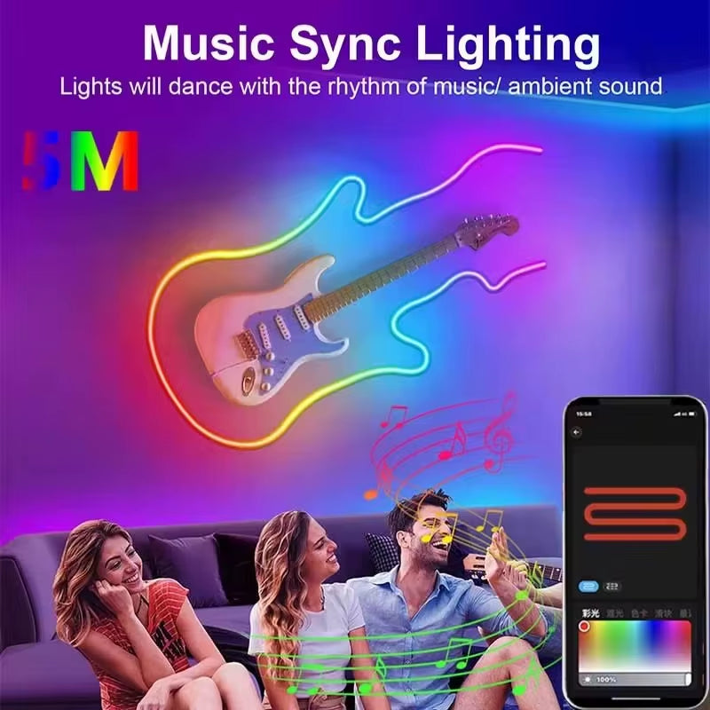 Neon Rope Lights RGB+IC Color Chasing Neon Light Waterproof App Control Music Sync Flexible Neon Strip Room Decor Christmas Gift