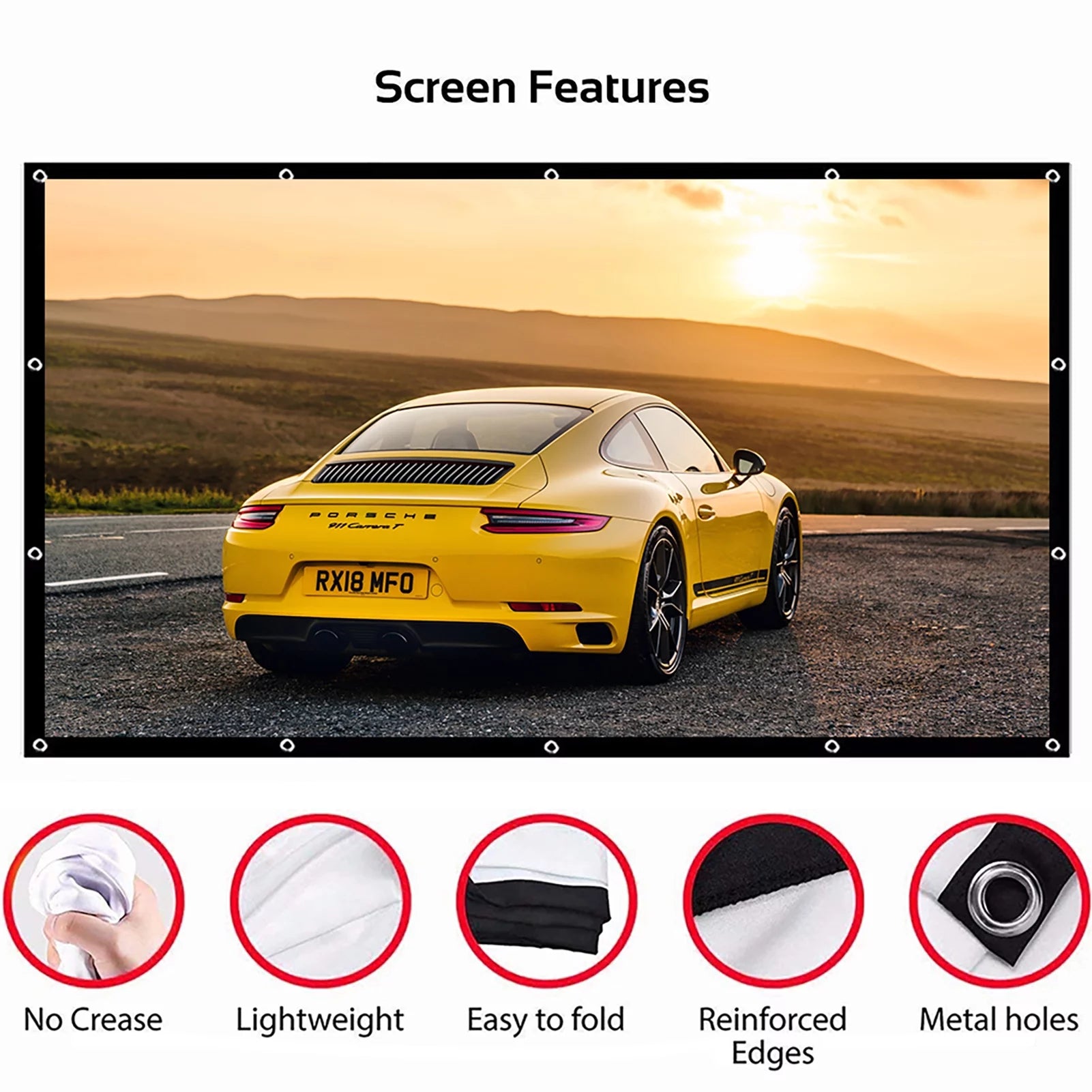 150-Inch 4K HD Foldable and Portable Projector Screen with Anti-Crease Technology