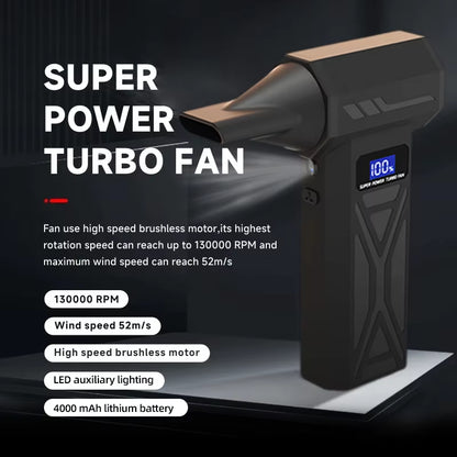 Turbo Fan Wind Pressure Powerful Turbo Air Blower with LED Light Wireless Dust Blower High Speed Jet Blower Vacuum Turbo Jet Fan