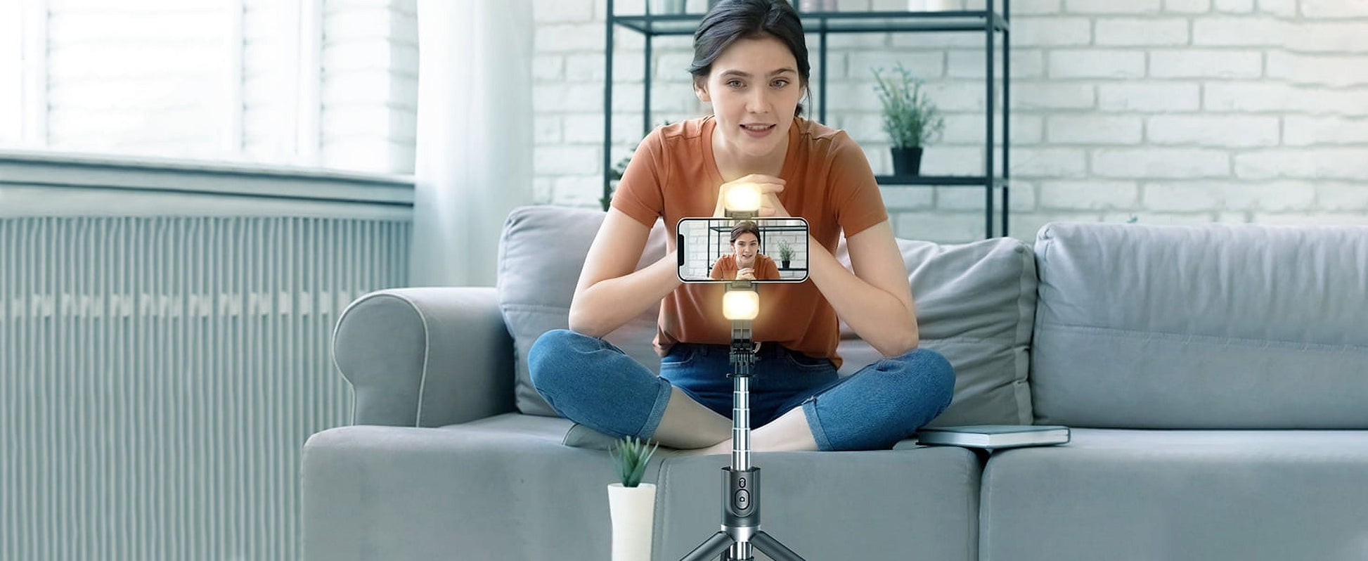 27'' Selfie Stick Tripod with Integrated Light and Wireless Remote, Compatible with iPhone 15 Pro Max/15/14/13 and Samsung Android Smartphones