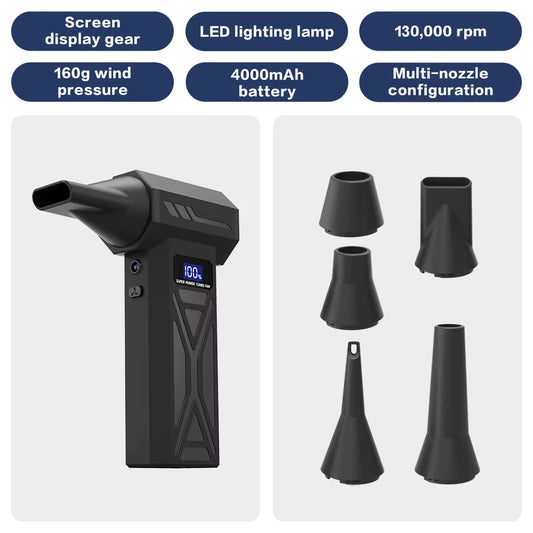 Turbo Fan Wind Pressure Powerful Turbo Air Blower with LED Light Wireless Dust Blower High Speed Jet Blower Vacuum Turbo Jet Fan