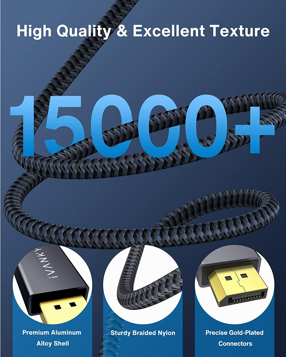 Displayport Cable 6FT/2 Pack, Nylon DP to DP Cord, High Speed 4K Display Port to Display Port 6Ft Cable, Supports 2K@165Hz and 4K@60Hz, DP Cord Compatible with PC, Laptop, TV - 6.6Ft