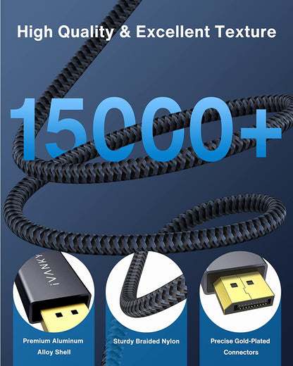 Displayport Cable 6FT/2 Pack, Nylon DP to DP Cord, High Speed 4K Display Port to Display Port 6Ft Cable, Supports 2K@165Hz and 4K@60Hz, DP Cord Compatible with PC, Laptop, TV - 6.6Ft