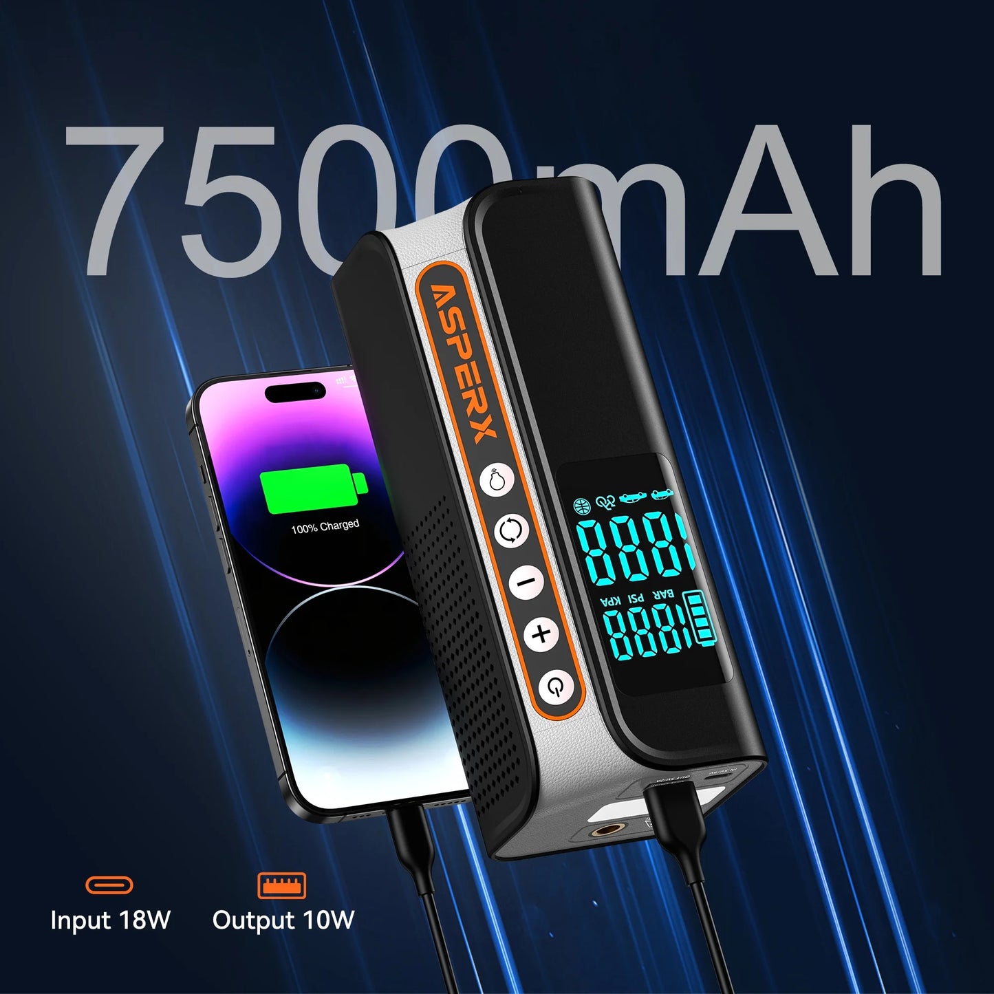 Portable Electric Tire Inflator - 160PSI Car Air Compressor with Pressure Detection, Emergency LED Light, and Automatic Shutoff