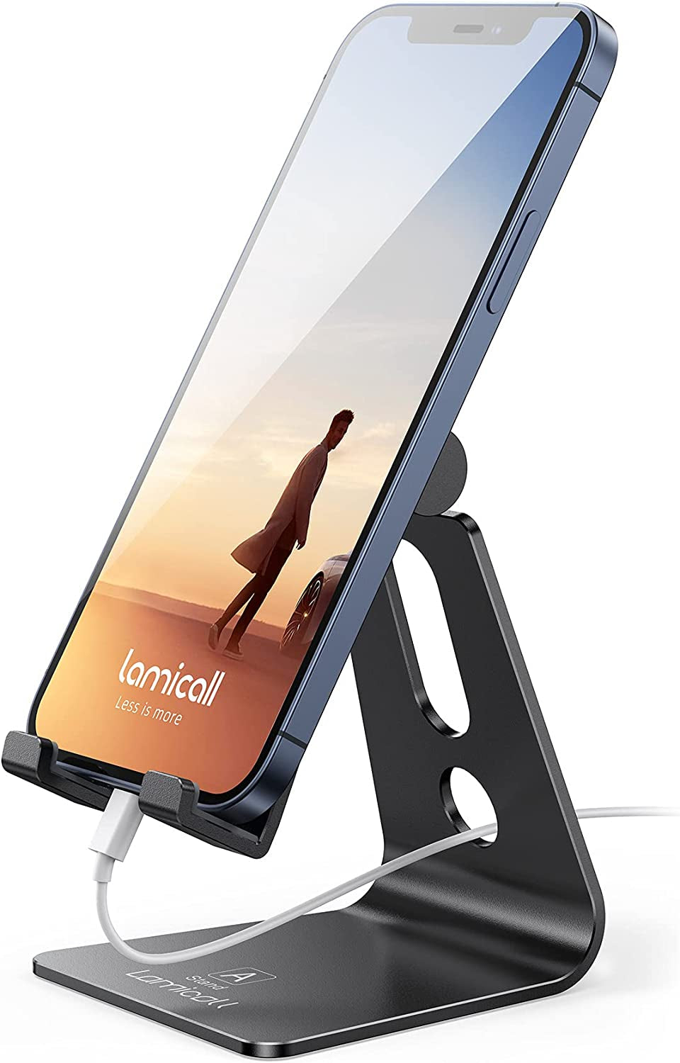 Adjustable Cell Phone Stand, Desk Phone Holder, Cradle, Dock, Compatible with Iphone 17 16 15 14 Air plus Pro Pro Max 13 12 X XS, 4-8" Phones, Office Accessories, All Smartphone, Black
