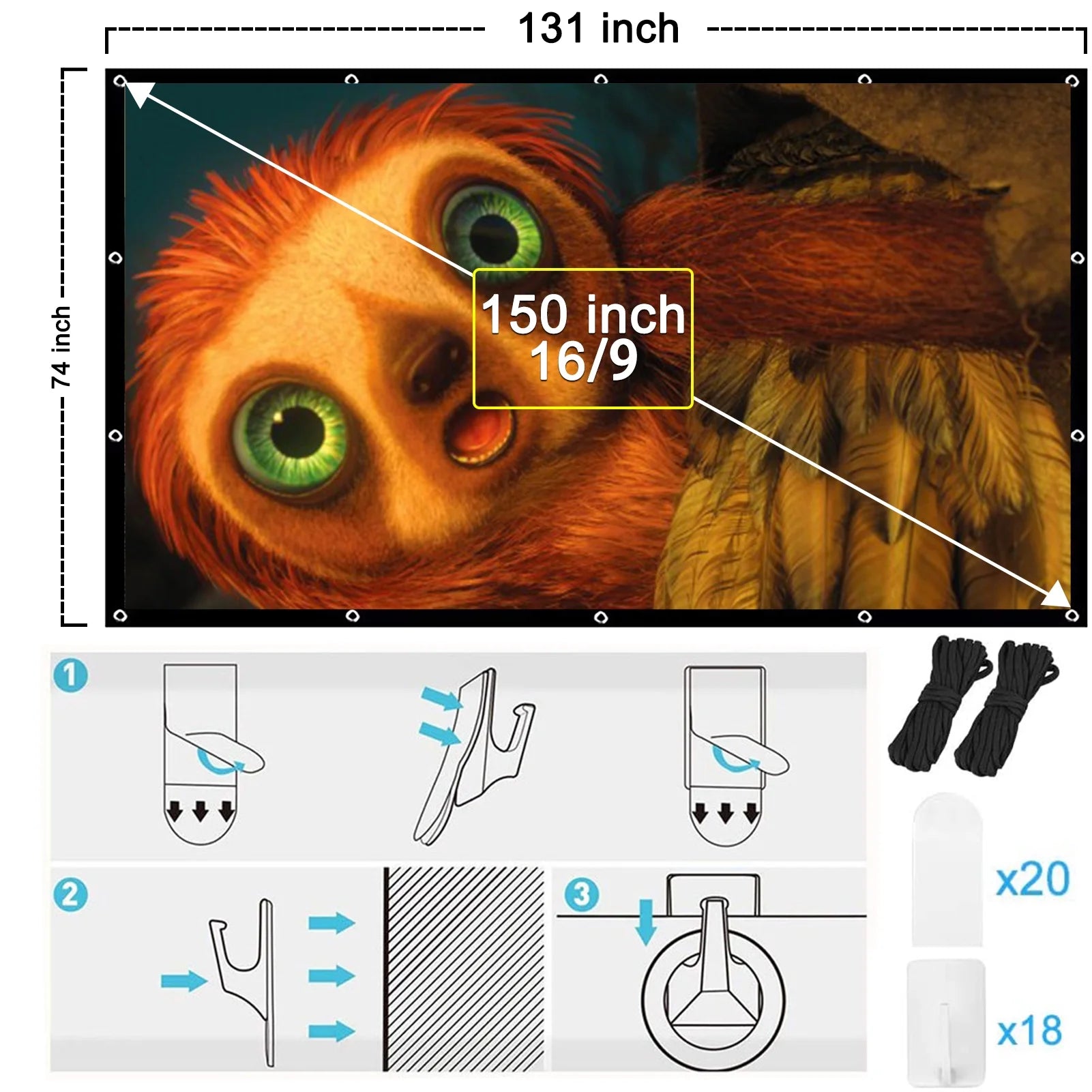 150-Inch 4K HD Foldable and Portable Projector Screen with Anti-Crease Technology