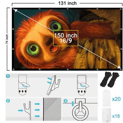 150-Inch 4K HD Foldable and Portable Projector Screen with Anti-Crease Technology