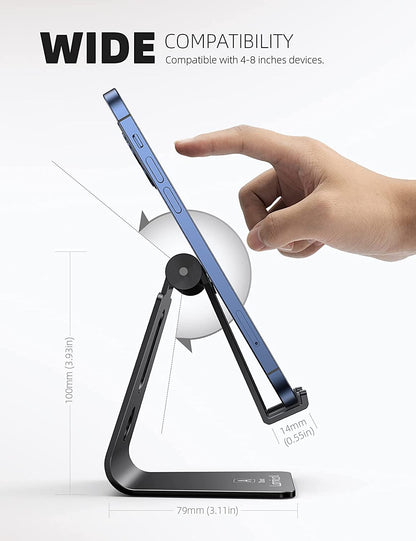 Adjustable Cell Phone Stand, Desk Phone Holder, Cradle, Dock, Compatible with Iphone 17 16 15 14 Air plus Pro Pro Max 13 12 X XS, 4-8" Phones, Office Accessories, All Smartphone, Black