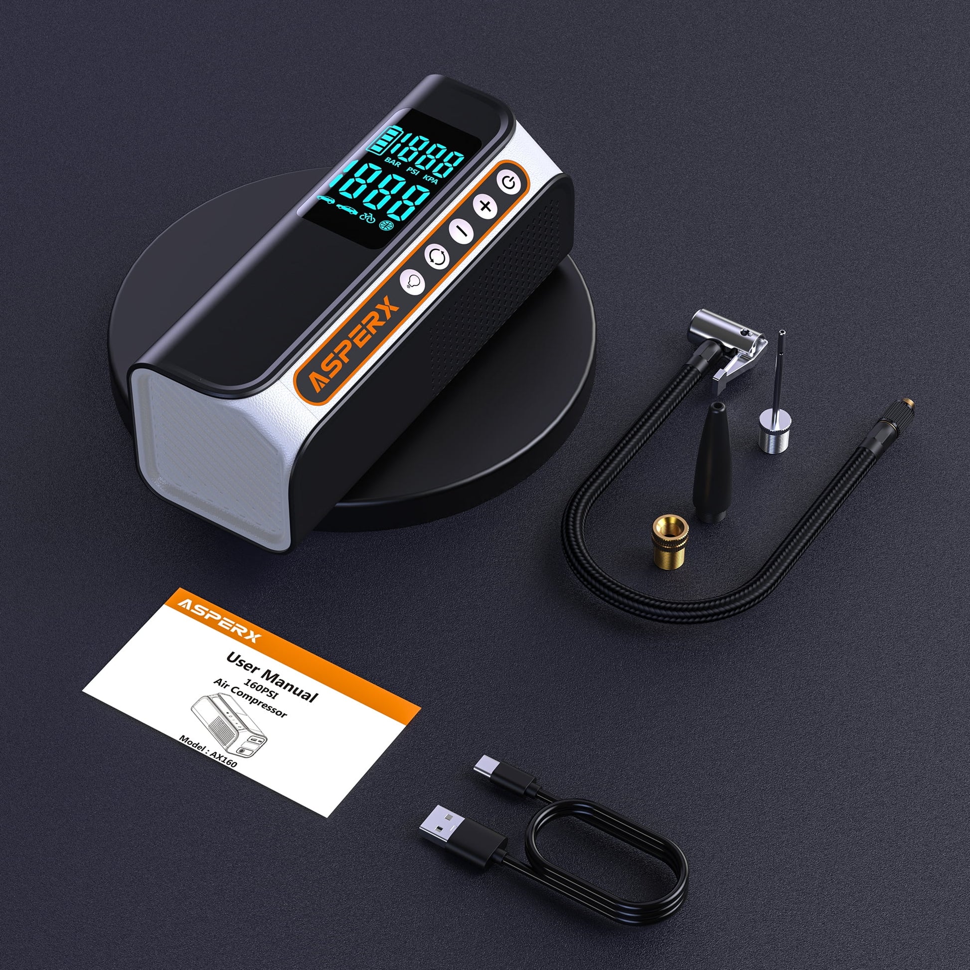 Portable Electric Tire Inflator - 160PSI Car Air Compressor with Pressure Detection, Emergency LED Light, and Automatic Shutoff