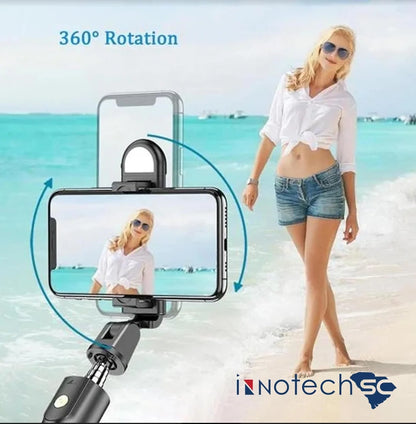 27'' Selfie Stick Tripod with Integrated Light and Wireless Remote, Compatible with iPhone 15 Pro Max/15/14/13 and Samsung Android Smartphones