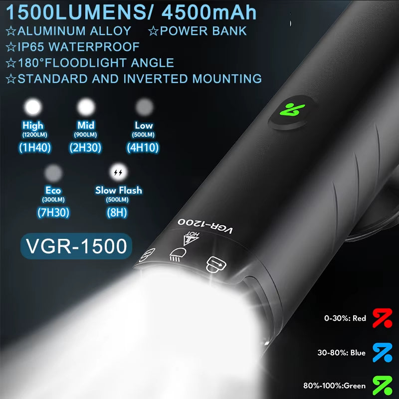 Bike Lights 1500 Lumen Bicycle Front Light 4500 Mah Bicycle Headlight IP65 Waterproof Cycling Lamp 400/600/800/1200Lumen