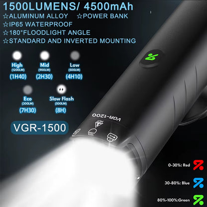 Bike Lights 1500 Lumen Bicycle Front Light 4500 Mah Bicycle Headlight IP65 Waterproof Cycling Lamp 400/600/800/1200Lumen