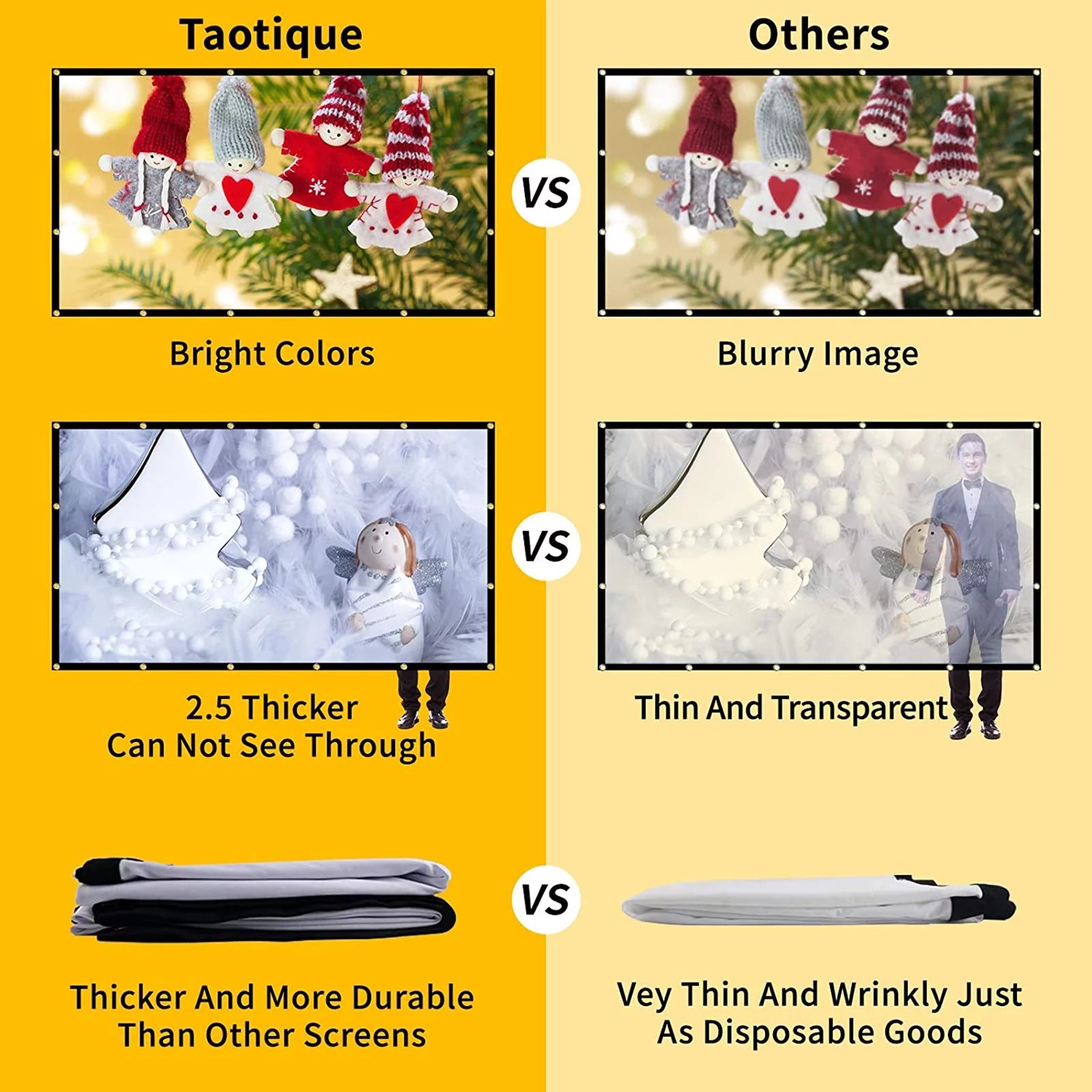 150-Inch 4K HD Foldable and Portable Projector Screen with Anti-Crease Technology