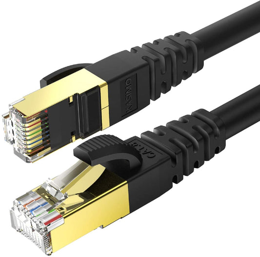 Cat 8 Ethernet Cable 1 FT, Cat8 Network LAN Cable High Speed 40Gbps with RJ45 Gold Plated Connector SFTP Shielded Cord, Gaming Patch Cable for Router, Modem (Black, 1FT 1 Pack)