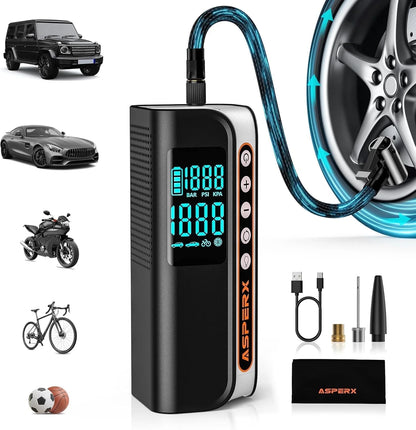 Portable Electric Tire Inflator - 160PSI Car Air Compressor with Pressure Detection, Emergency LED Light, and Automatic Shutoff