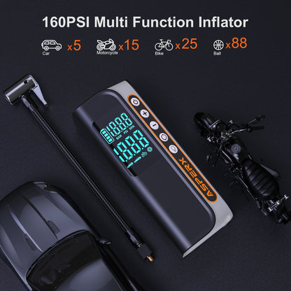 Portable Electric Tire Inflator - 160PSI Car Air Compressor with Pressure Detection, Emergency LED Light, and Automatic Shutoff